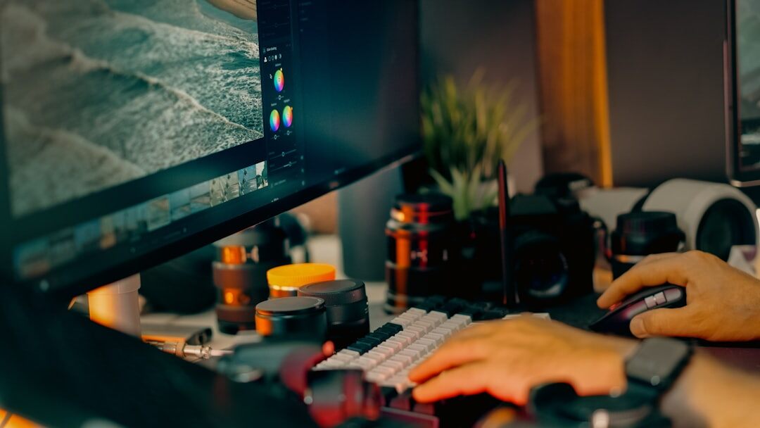 professional video editor at computer
